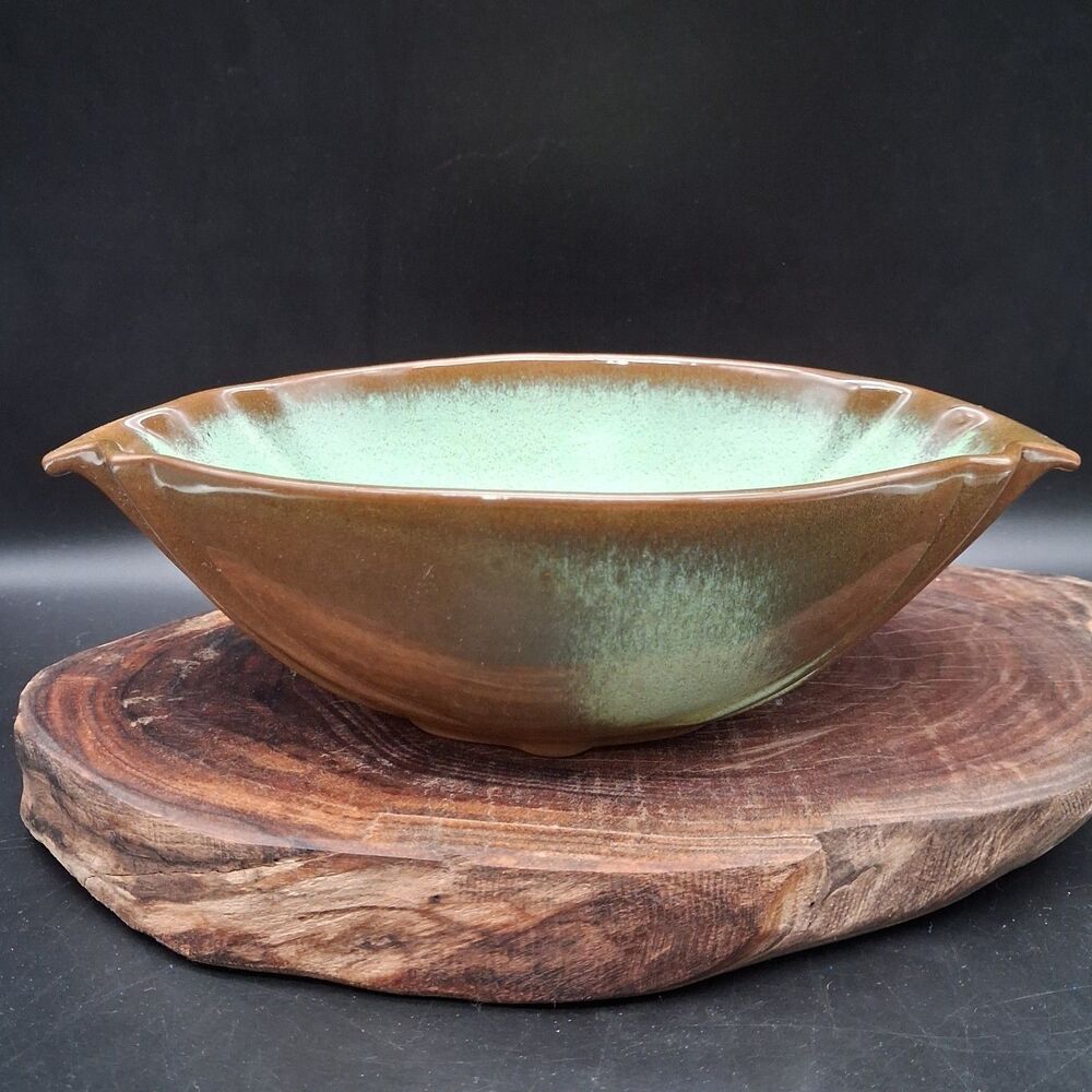 Vintage Frankoma Pottery 201 Prairie Green Oval Serving Bowl Vegetable Dish MCM